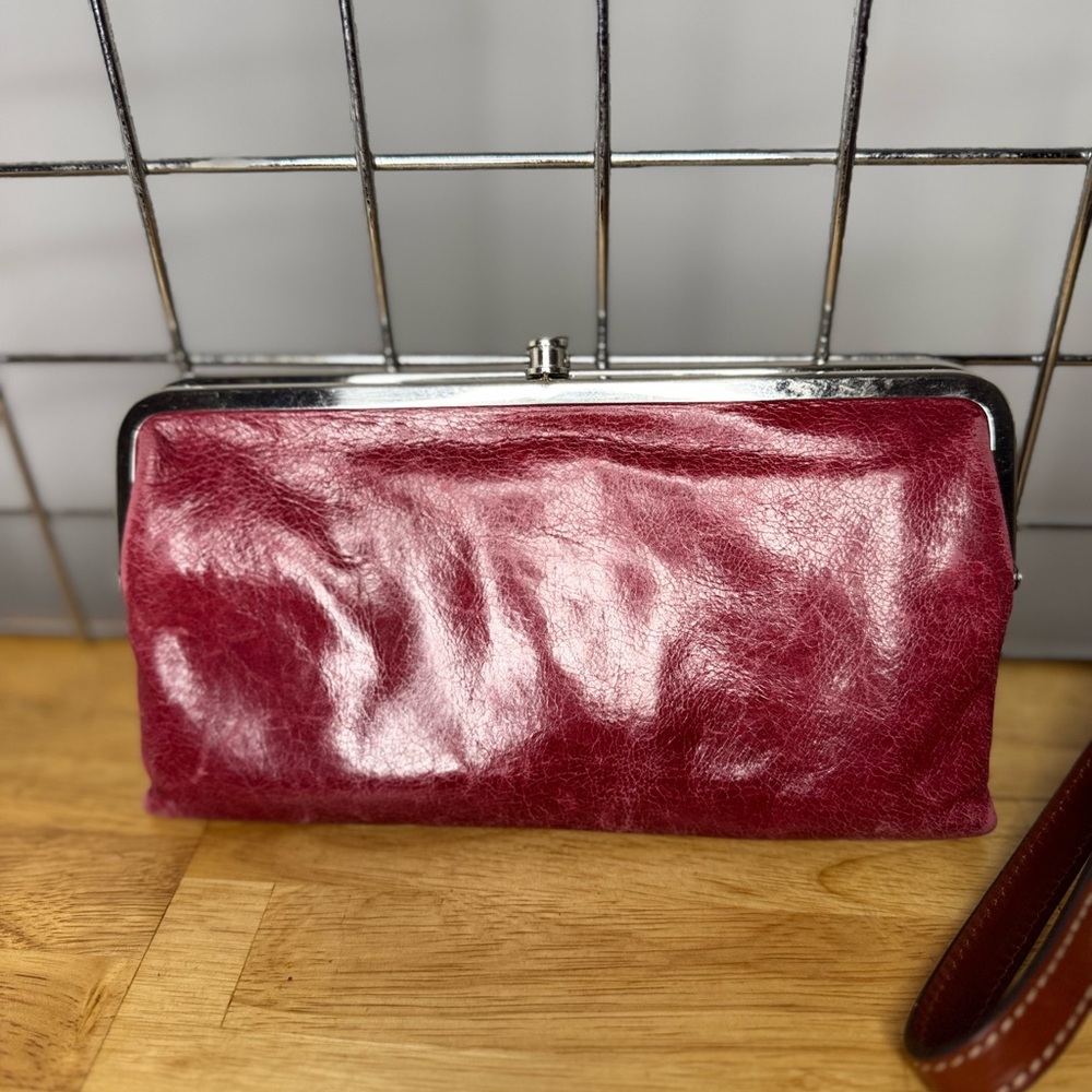 HOBO Red Clutch with Metallic Sheen and Silver Clasp